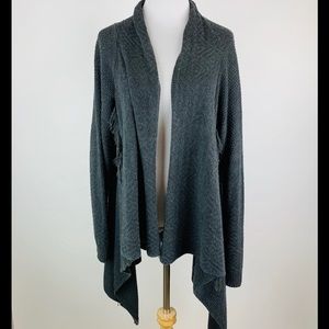 Lucky Brand Gray Fringe Draped Front Cardigan Sz L